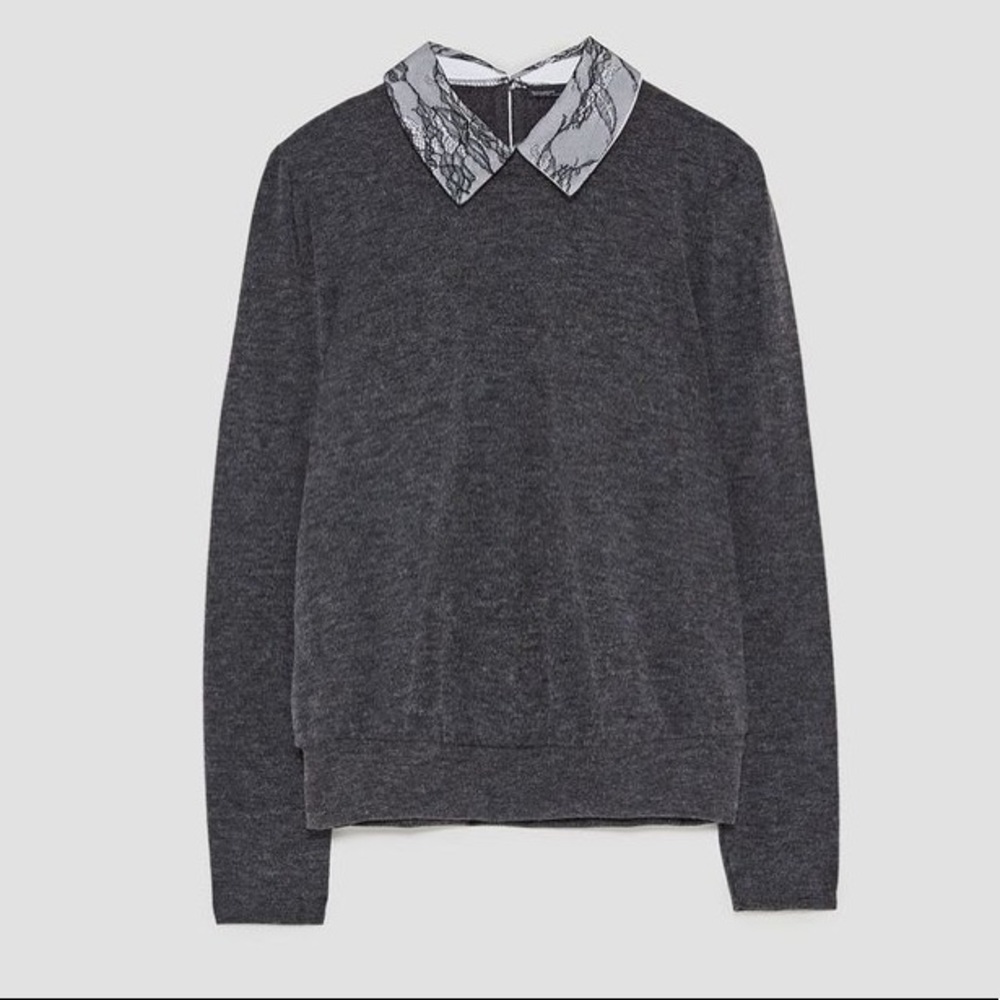 Zara Grey Sweater with Lace Collar